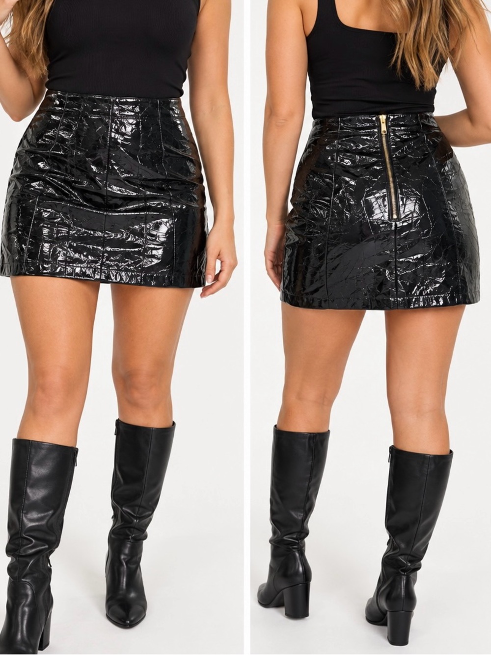 Topshop Nordstrom NWT Black Patent Vinyl Mini Skirt US 10